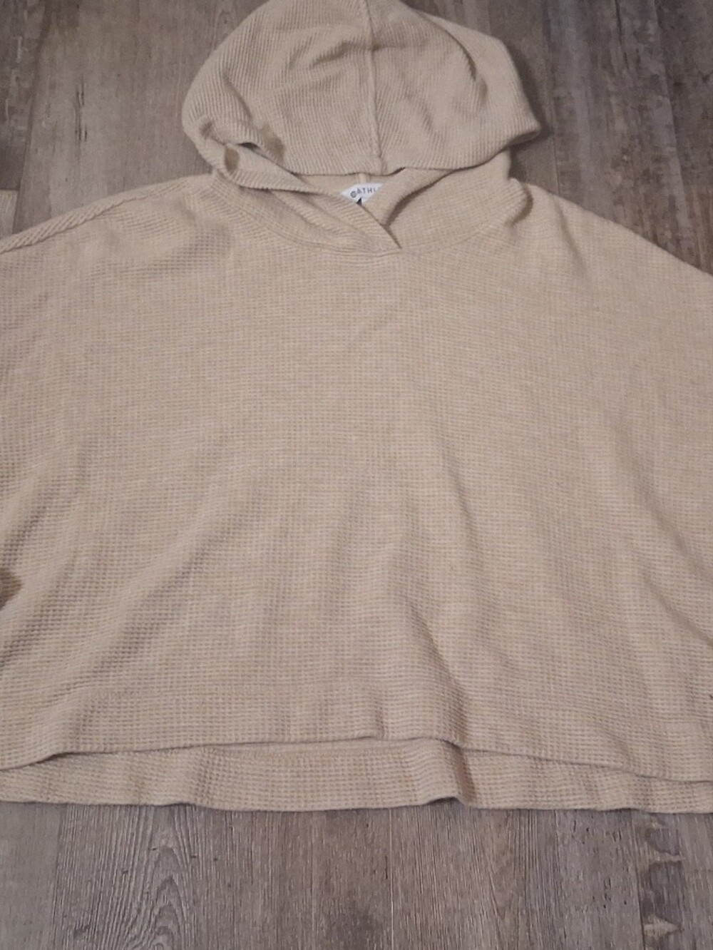 Athleta Cropped Waffle Knit Hoodie Women's Size Medium Beige Activewear Casual